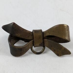 Authentic Vtg Brass Bow Brooch Pin w/ Loop Antique Jewelry Art Deco Patina Gift